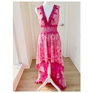 NWOT Temptation Positano Prato V Neck Dress | Size Small | Pink & Lace